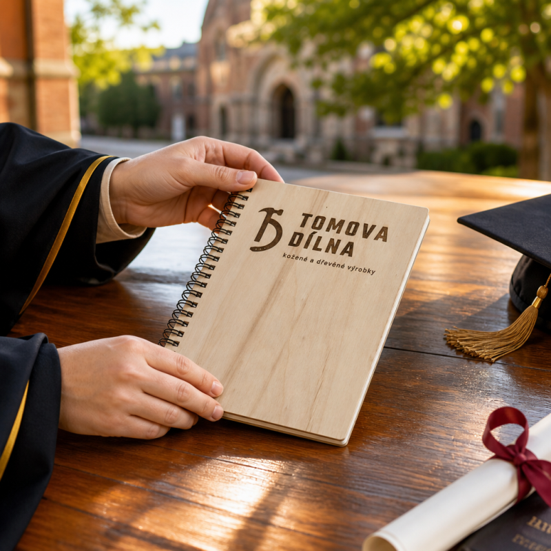 Akademický deník z pravého dřeva s gravírováním pro absolventy