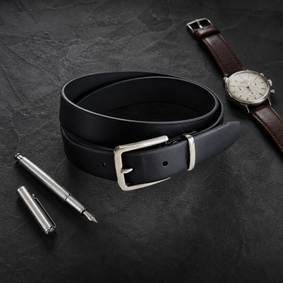Luxusní ručně šitý celokožený opasek Noir Minimalist 35mm s nerezovou sponou fotka 1051